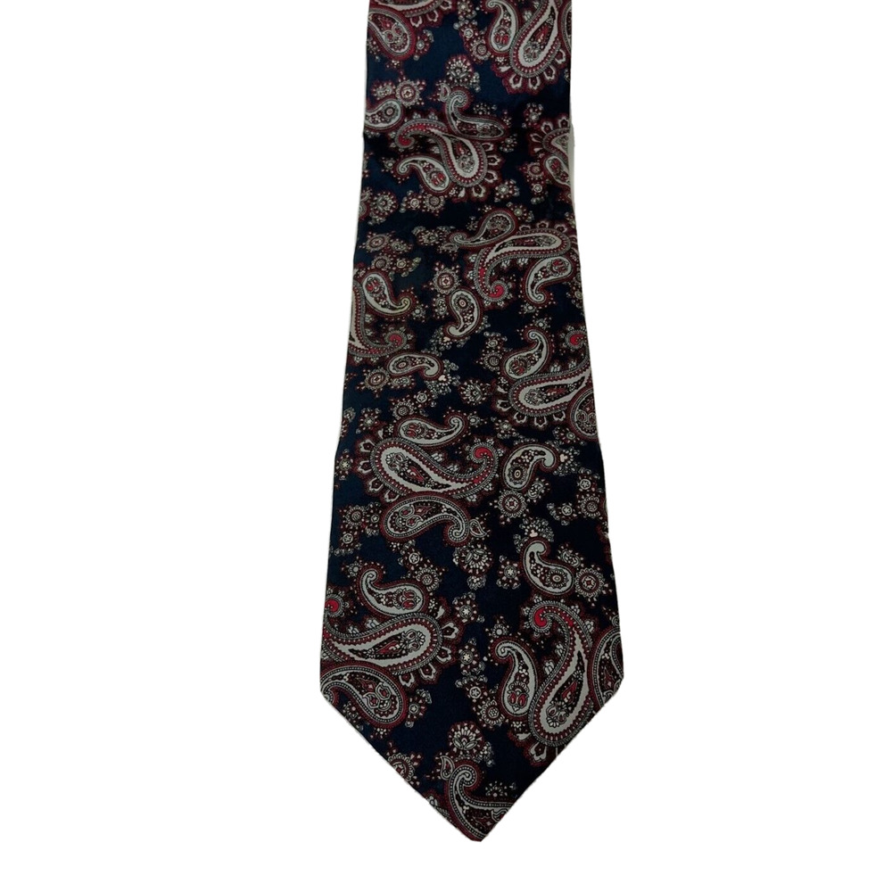 Vintage 1970s John Weitz Mens Silk Tie Navy Blue Multicolor Paisley 4"W x 59"L